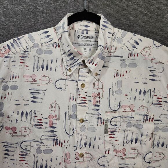 Columbia Men's Casual Button Down Shirt - White with Red and Blue Accents - Picture 2 of 8